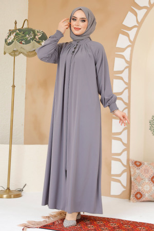 Modest Grey Plus Size Abaya 45293GR - 3