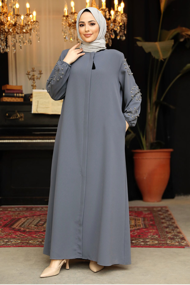 Modest Grey Plus Size Abaya 62701GR - 1