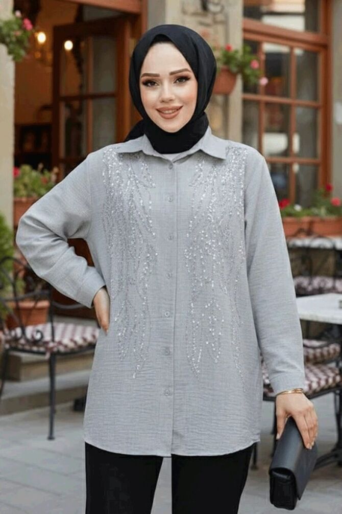 Modest Grey Shirt Top 45280GR - 1