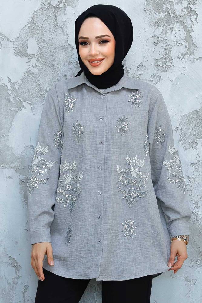 Modest Grey Shirt Tunic 45270GR - 1