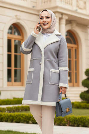 Modest Grey Suede Coat 61412GR - 1