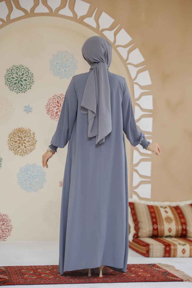 Modest Grey Turkish Abaya 45287GR - 4
