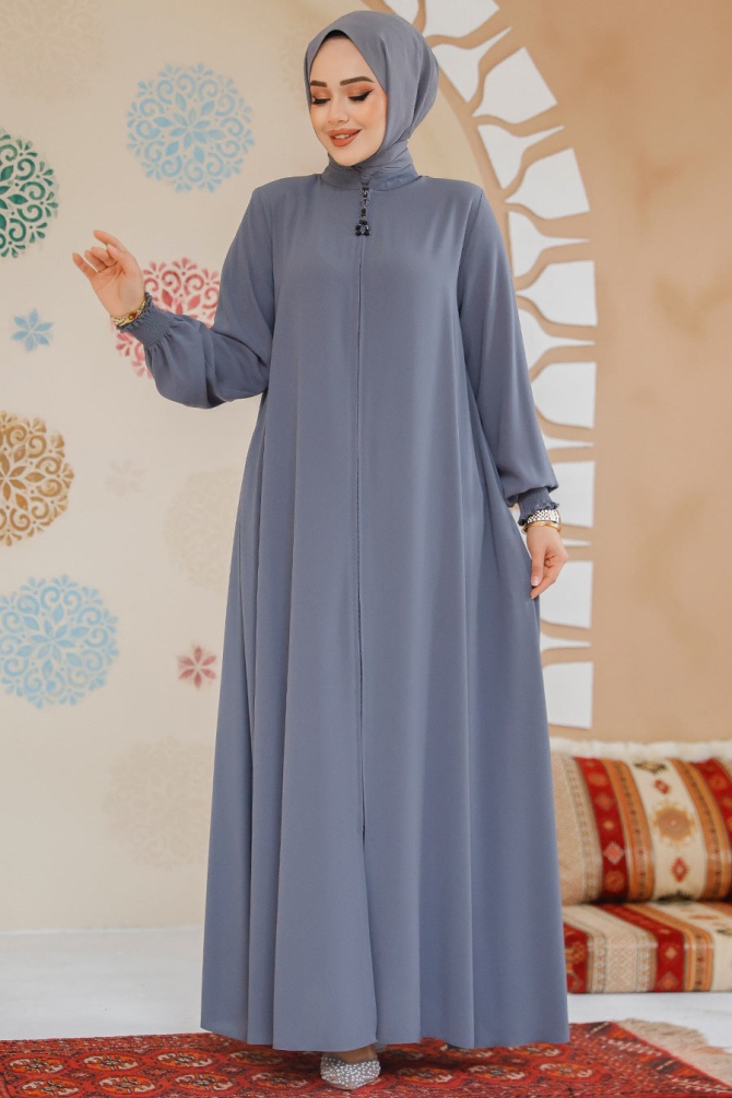Modest Grey Turkish Abaya 45287GR - 2