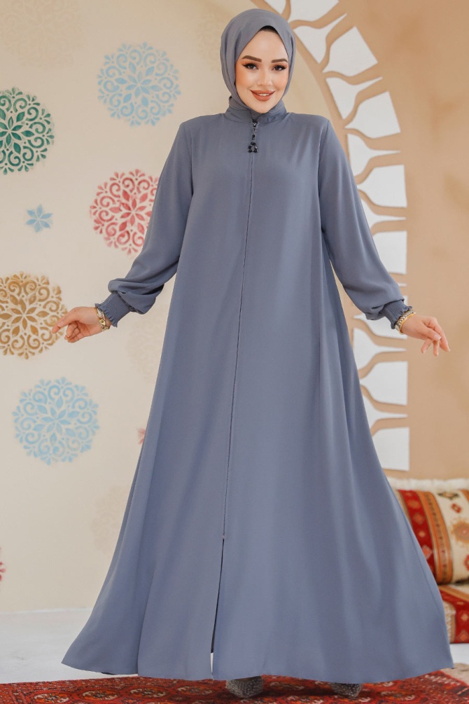 Modest Grey Turkish Abaya 45287GR - 1