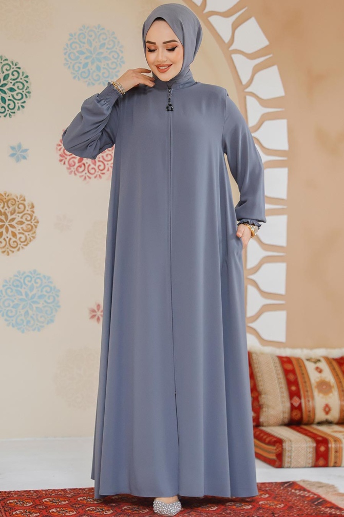 Modest Grey Turkish Abaya 45287GR - 3