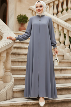 Modest Grey Turkish Abaya 45287GR - 1