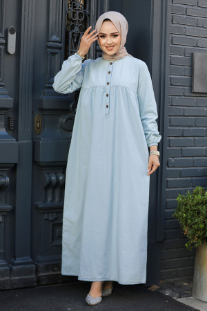Modest İce Blue Denim Dress 23512BM - 1