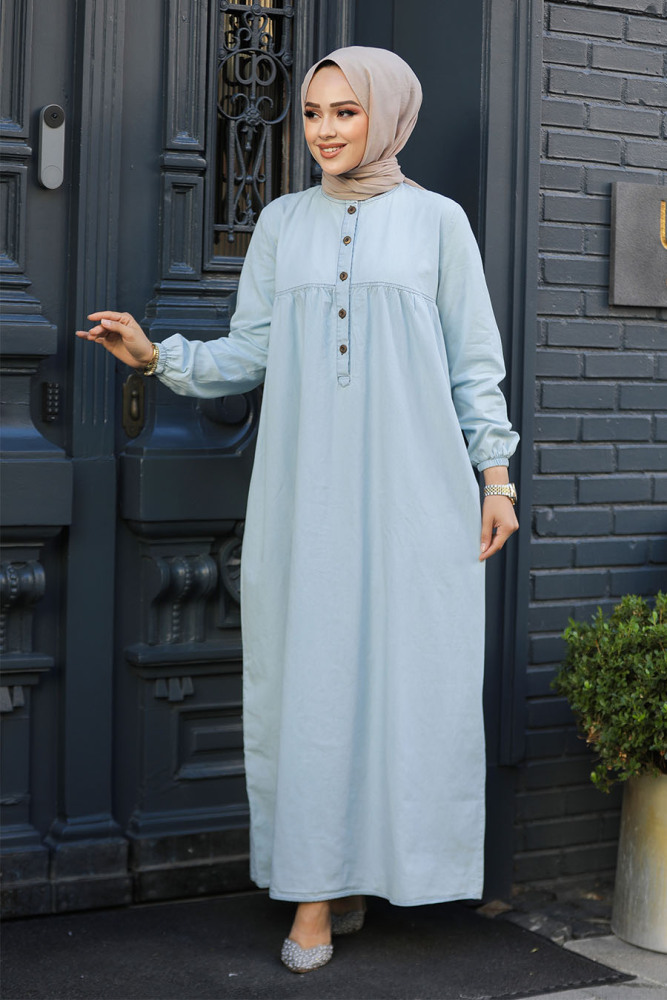 Modest İce Blue Denim Dress 23512BM - 2
