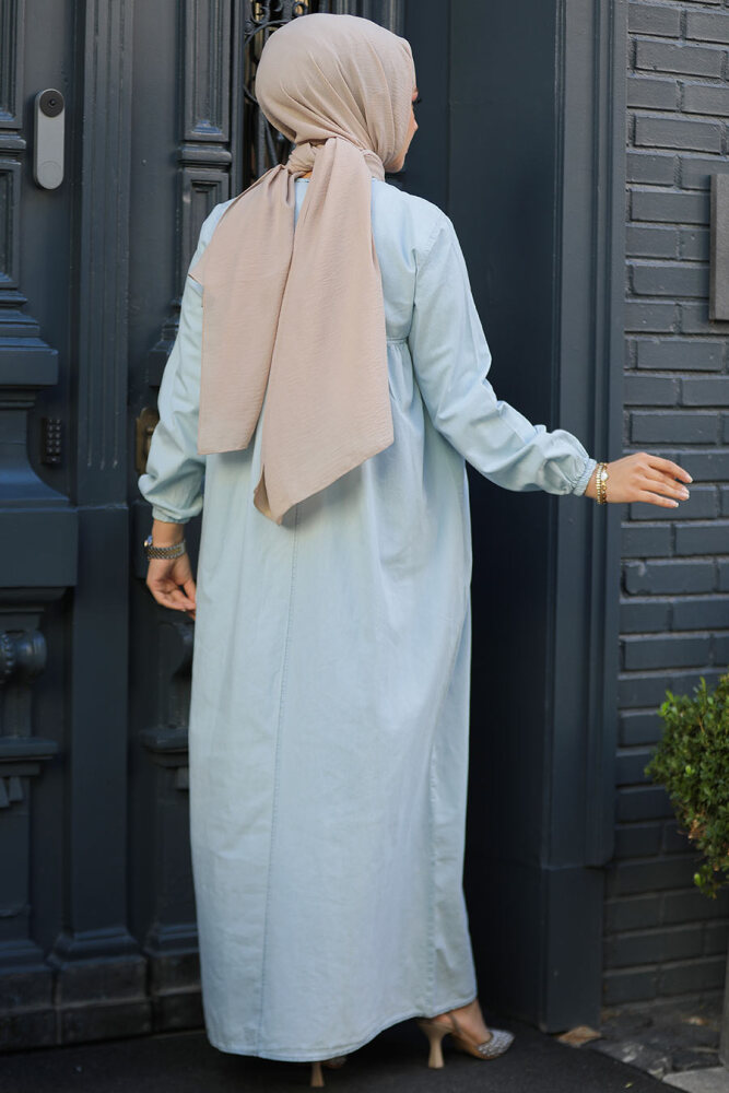 Modest İce Blue Denim Dress 23512BM - 3