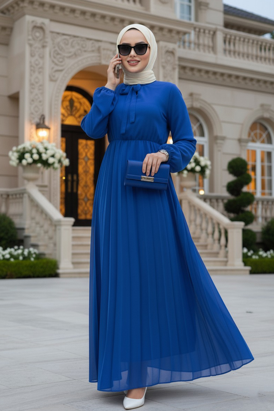 Modest ndigo Blue Chiffon Maxi Dresses 50351IM