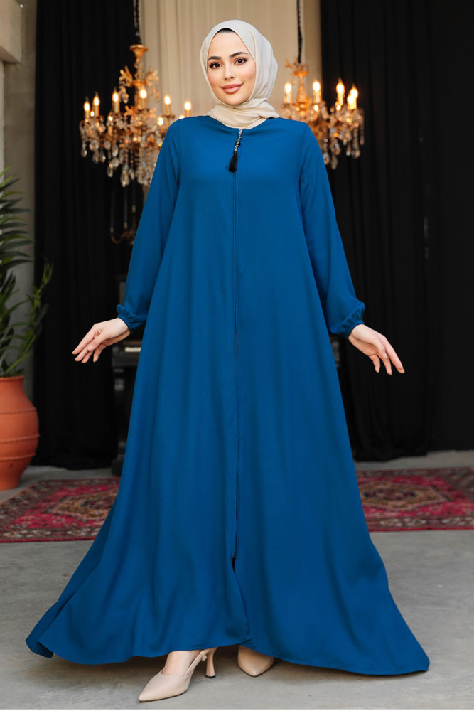 Modest İndigo Blue Dubai Abaya 26301IM - 1