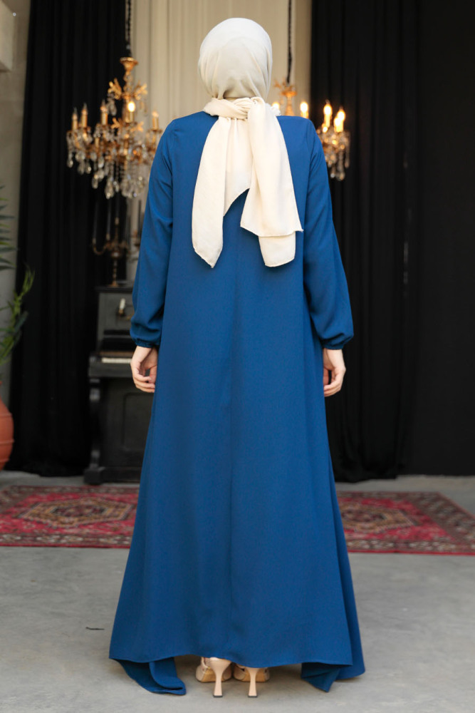 Modest İndigo Blue Dubai Abaya 26301IM - 2