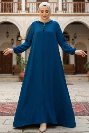 Modest İndigo Blue Dubai Abaya 26301IM - 1