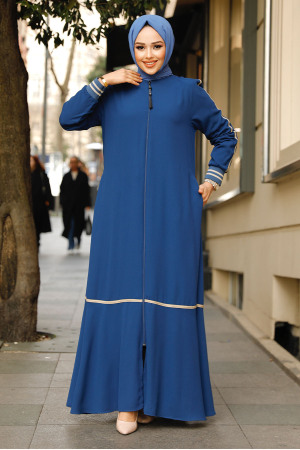 Modest İndigo Blue Dubai Abaya 62101IM - 2