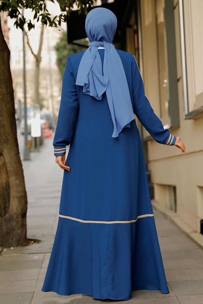 Modest İndigo Blue Dubai Abaya 62101IM - 3