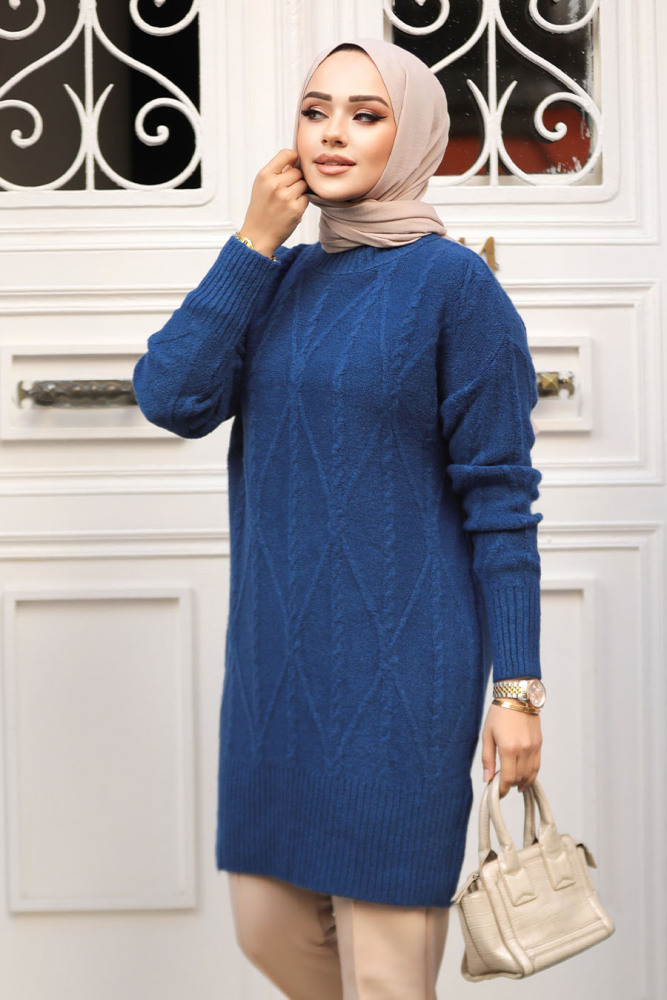 Modest İndigo Blue Knitwear Jumper 20061IM - 4