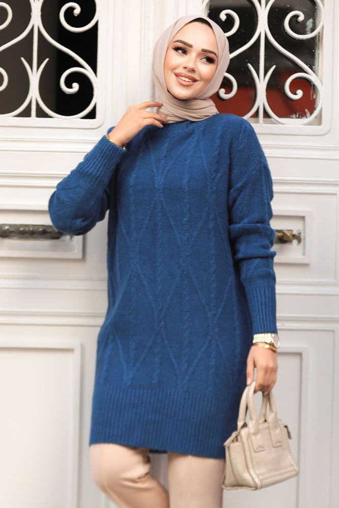 Modest İndigo Blue Knitwear Jumper 20061IM - 2