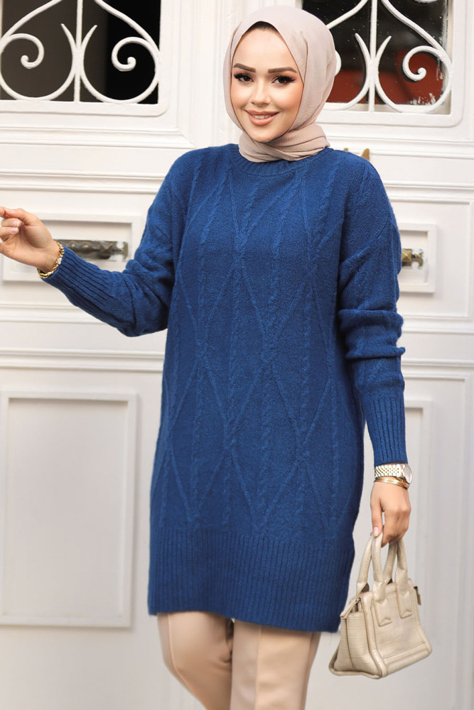Modest İndigo Blue Knitwear Jumper 20061IM - 3