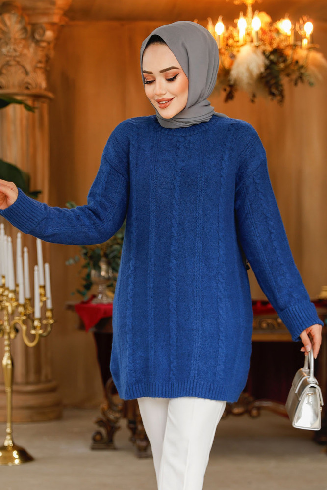 Modest İndigo Blue Knitwear Jumper Top 20051IM - 1
