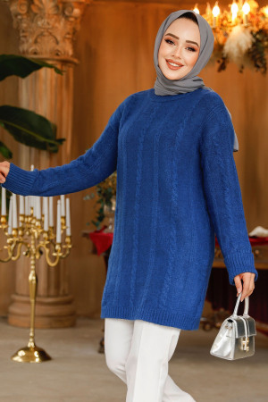Modest İndigo Blue Knitwear Jumper Top 20051IM - 2