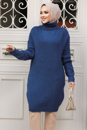 Modest İndigo Blue Knitwear Tunic 20223IM - 3