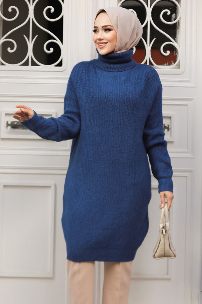 Modest İndigo Blue Knitwear Tunic 20223IM - 3