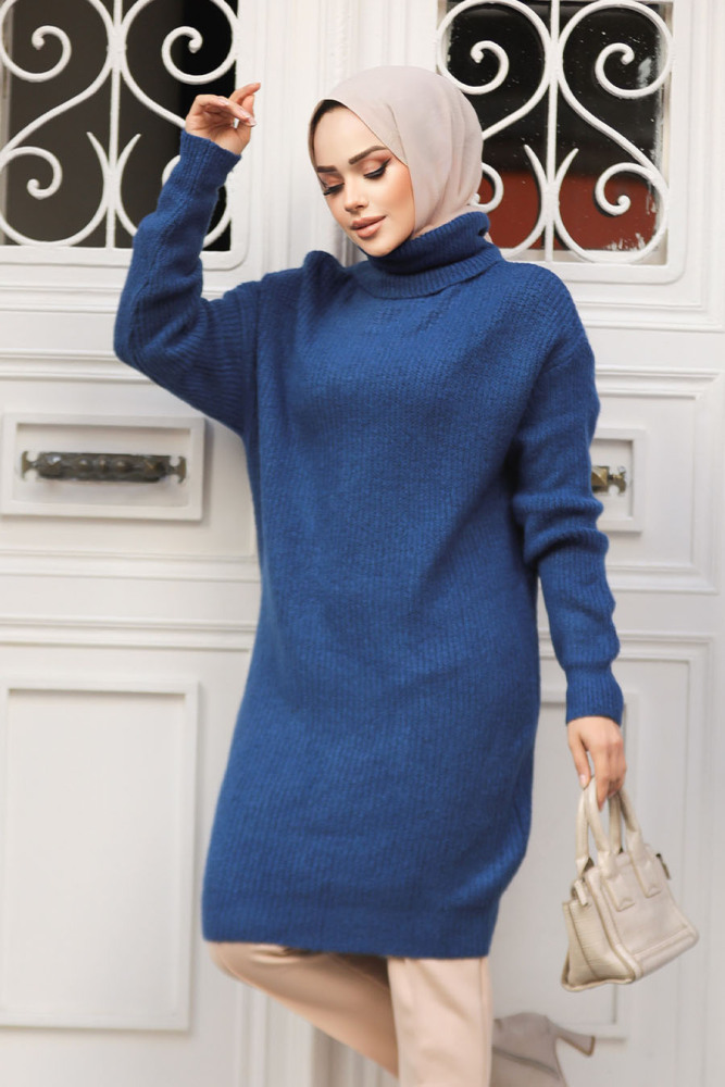 Modest İndigo Blue Knitwear Tunic 20223IM - 2