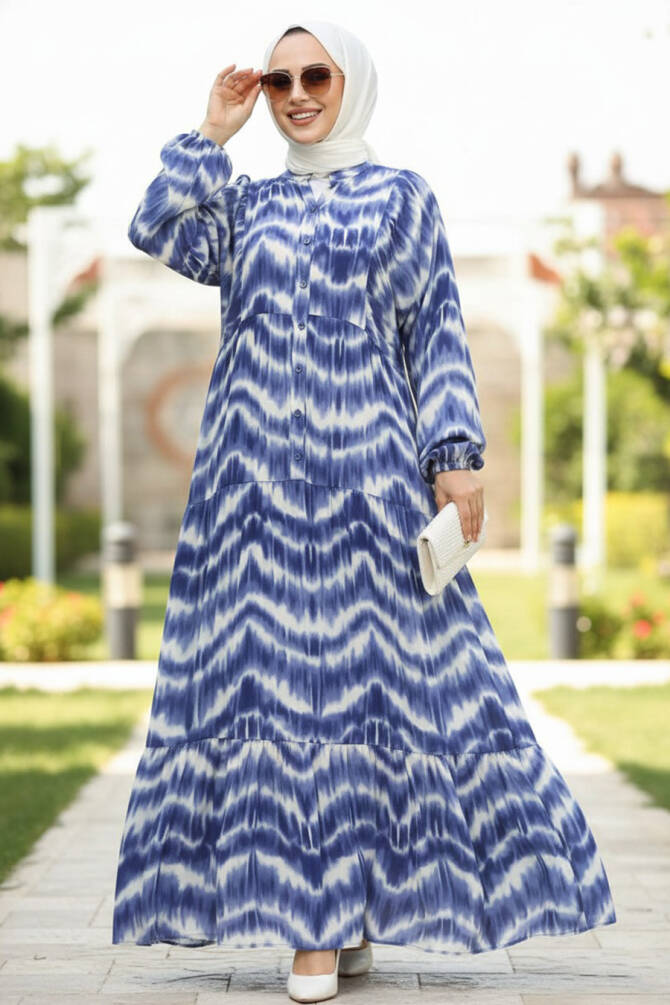 Modest İndigo Blue Maxi Dress 235806IM - 1