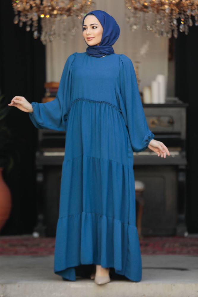 Modest İndigo Blue Maxi Dress 57353IM - 1