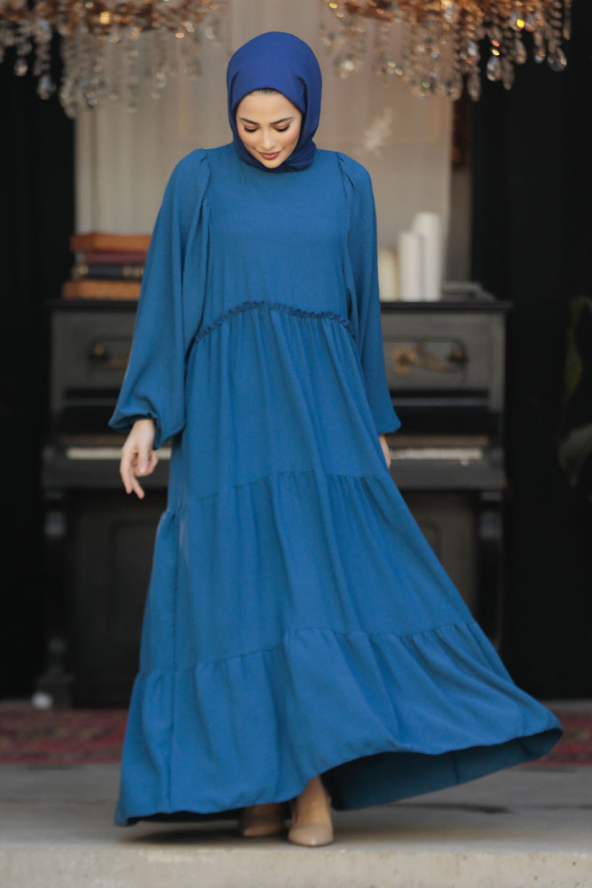 Modest İndigo Blue Maxi Dress 57353IM - 2