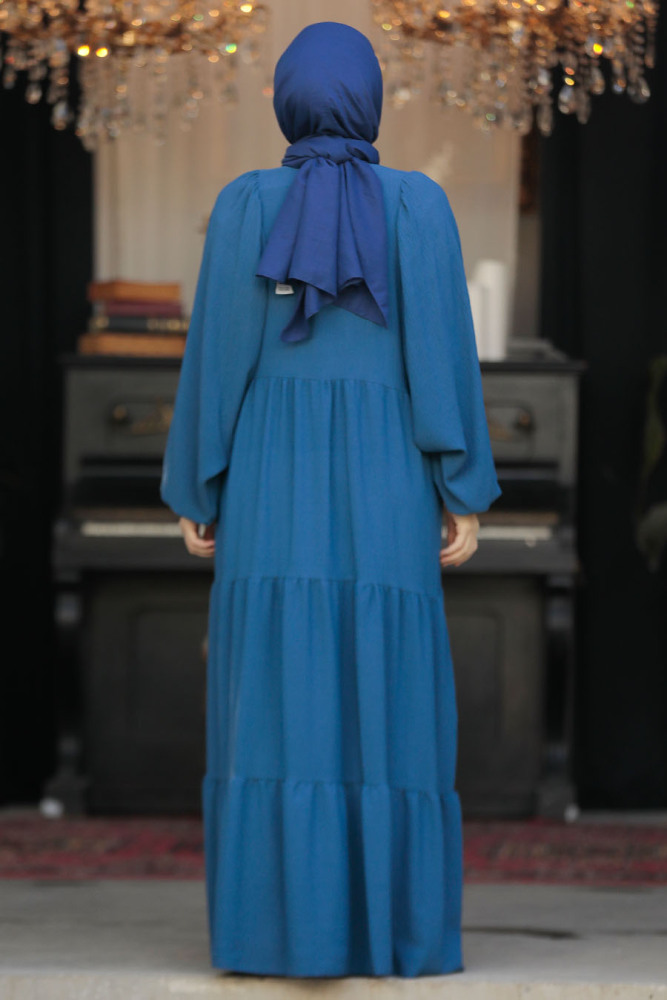 Modest İndigo Blue Maxi Dress 57353IM - 3