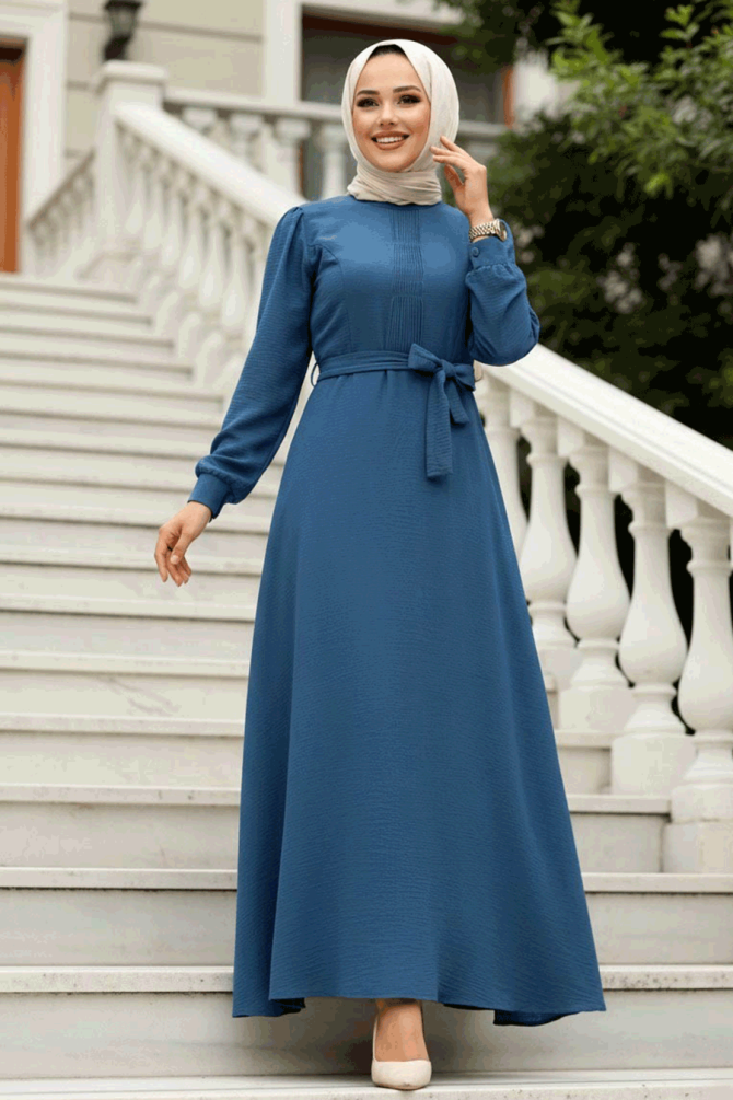 Modest İndigo Blue Maxi Dress 6621IM - 1