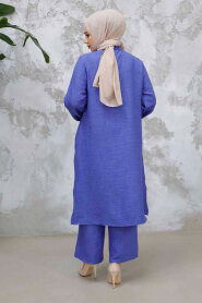 Modest İndigo Blue Plus Size Dual Suit 25492IM - 3