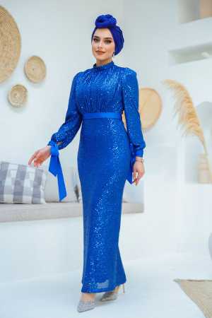 Modest İndigo Blue Prom Dress 4667IM - 1