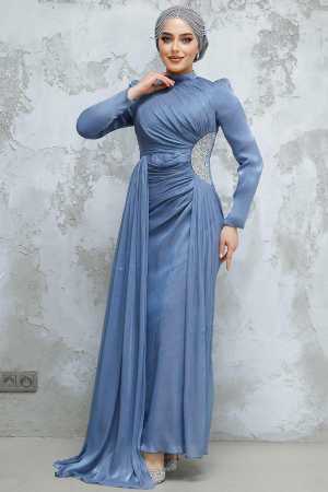 Modest İndigo Blue Prom Dress 4919IM - 1