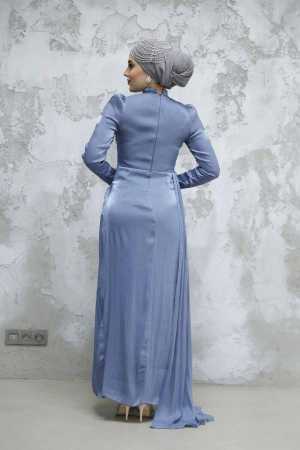 Modest İndigo Blue Prom Dress 4919IM - 3