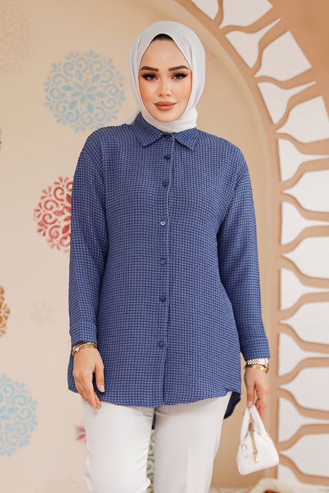 Modest İndigo Blue Shirt Top 70901IM - 2