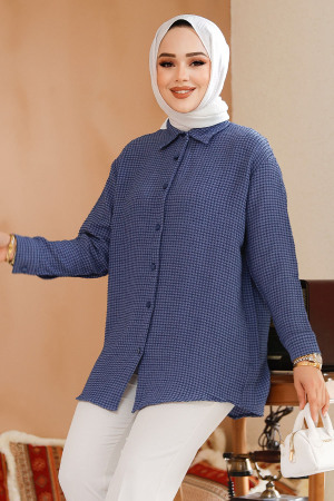 Modest İndigo Blue Shirt Top 70901IM - 3