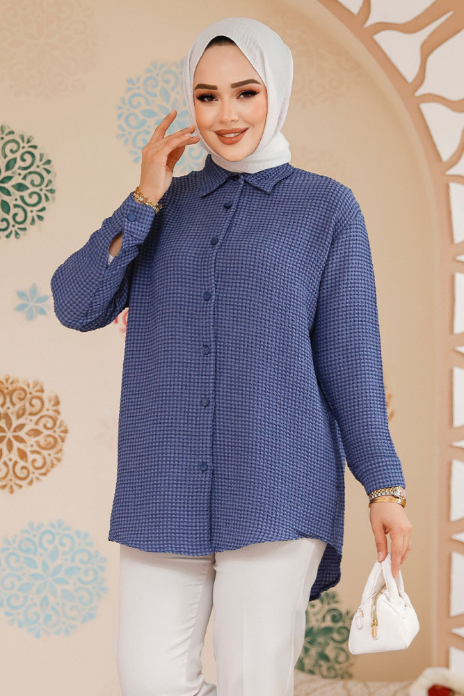 Modest İndigo Blue Shirt Top 70901IM - 4