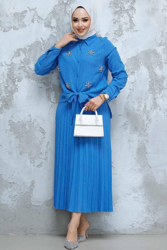 Modest İndigo Blue Skirted Dual Suit 60062IM - 2