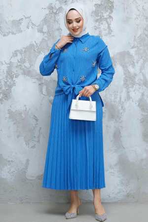 Modest İndigo Blue Skirted Dual Suit 60062IM - 3