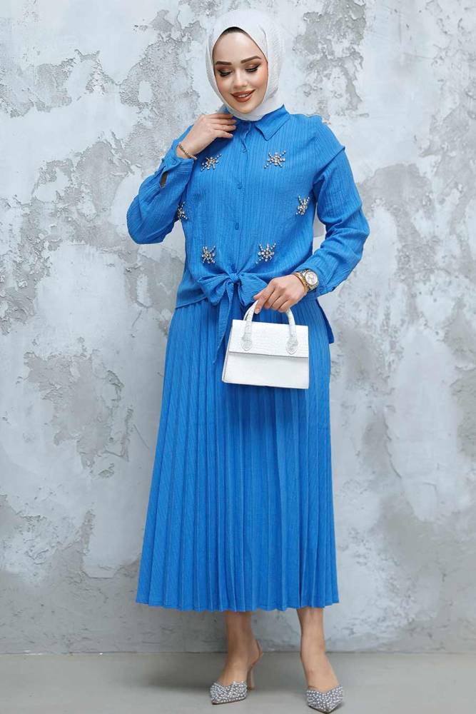 Modest İndigo Blue Skirted Dual Suit 60062IM - 3