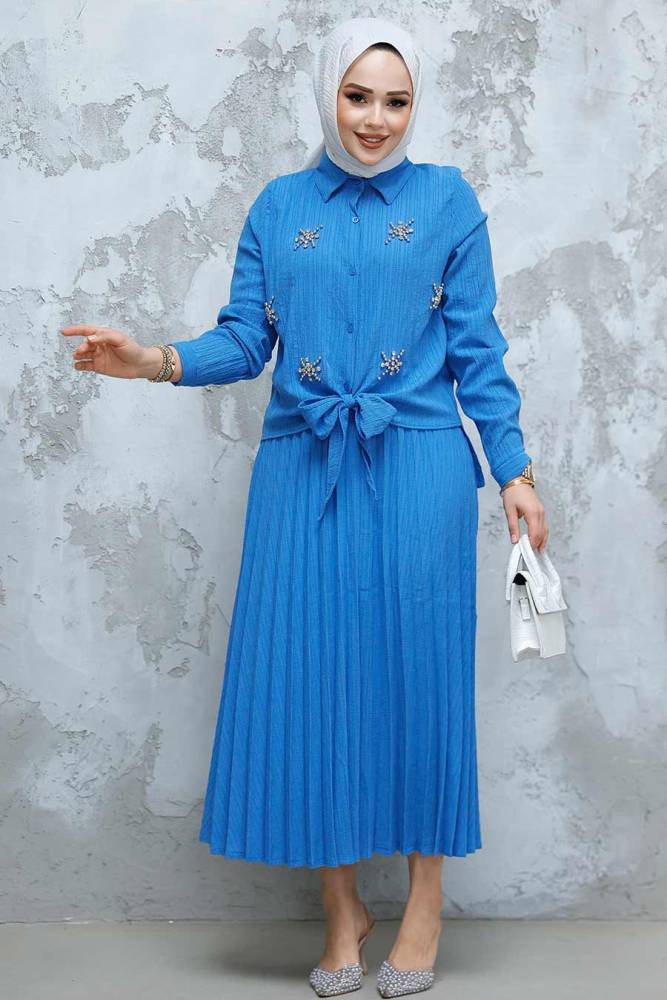 Modest İndigo Blue Skirted Dual Suit 60062IM - 1