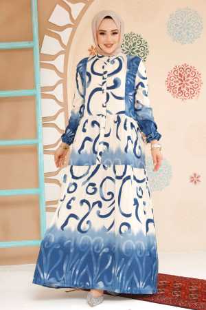 Modest İndigo Blue Summer Dress 10208IM - 1