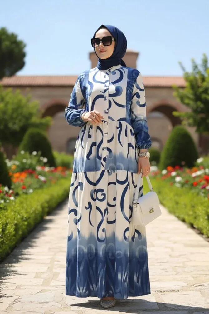 Modest İndigo Blue Summer Dress 10208IM - 1