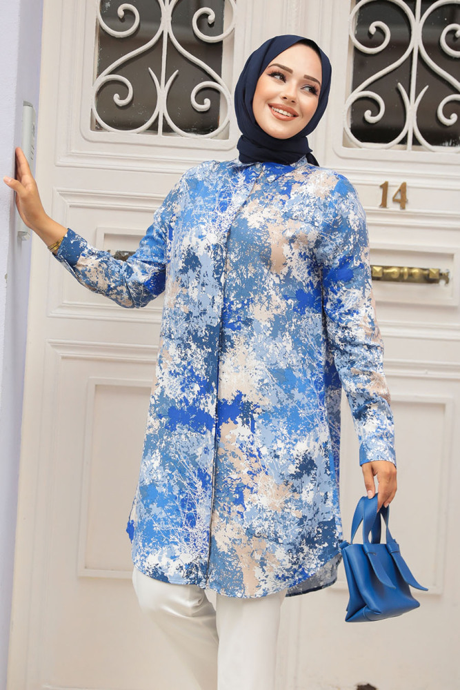 Modest İndigo Blue Tunic 11707IM - 1