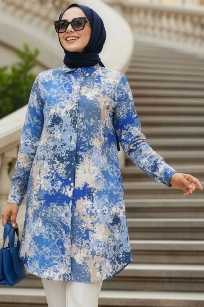 Modest İndigo Blue Tunic 11707IM - 1