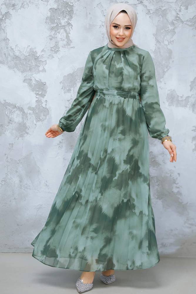 Modest Khaki Chiffon Dress 34469HK - 1