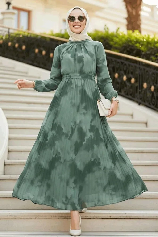 Modest Khaki Chiffon Dress 34469HK - 1