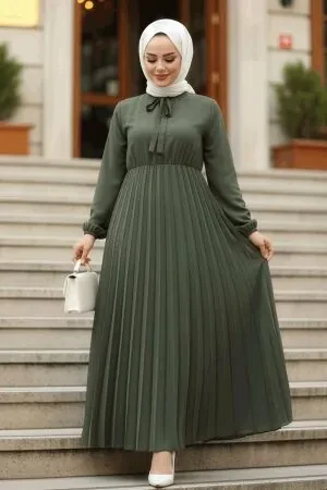 Modest Khaki Chiffon Maxi Dresses 50351HK - 1